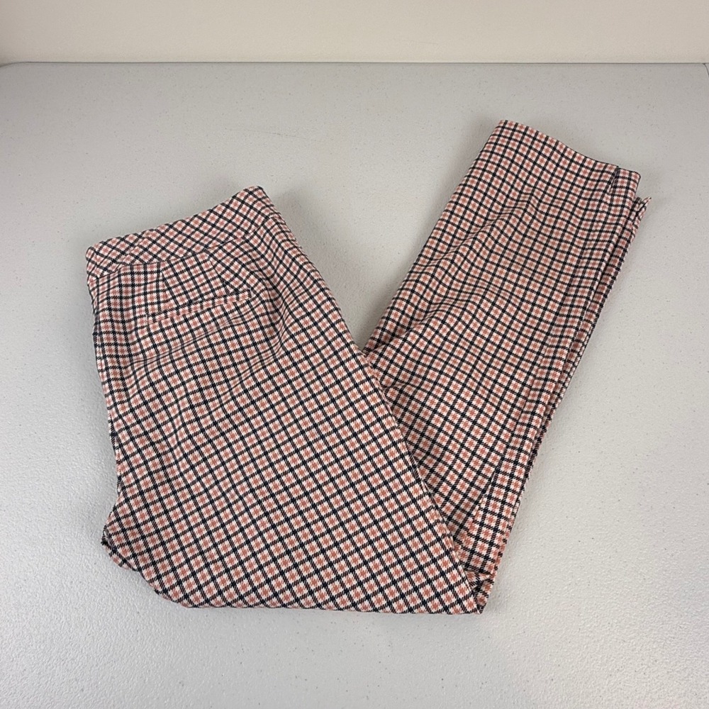 Boden Richmond 7/8 Trousers Pink Navy Check Plaid Slim Ankle Pants WM454 US 4P